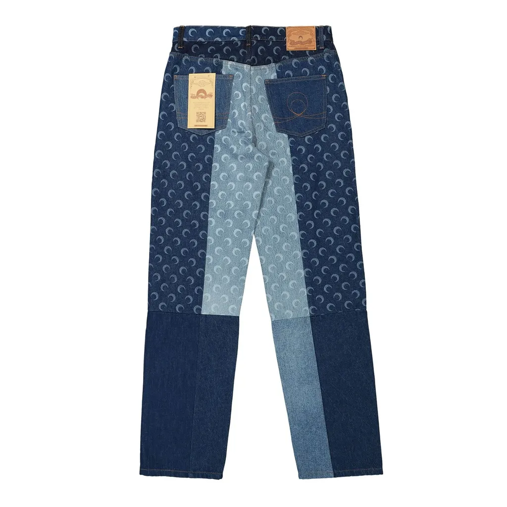 Marine Serre Patchwork Regenerated Denim Slim Fit Pants