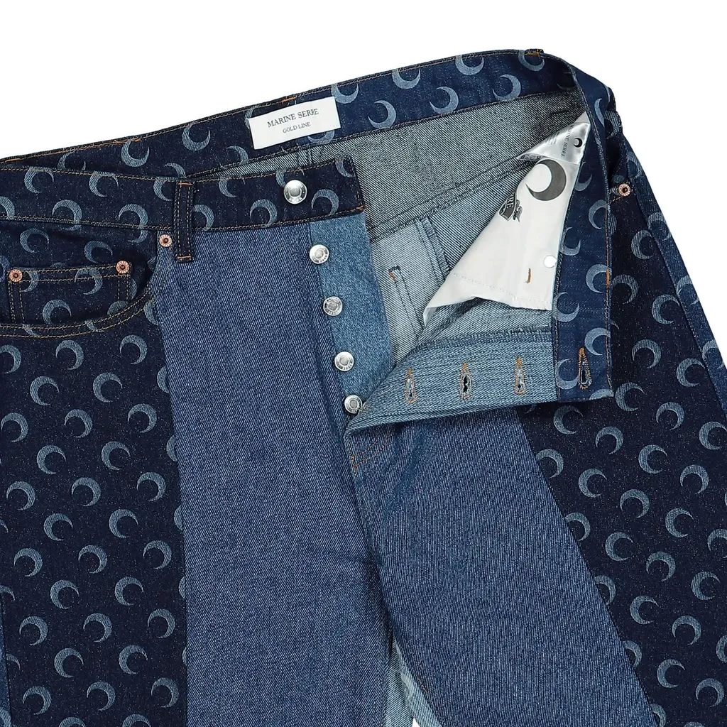 Marine Serre Patchwork Regenerated Denim Slim Fit Pants
