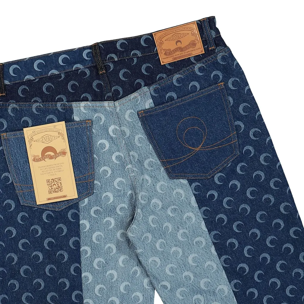 Marine Serre Patchwork Regenerated Denim Slim Fit Pants