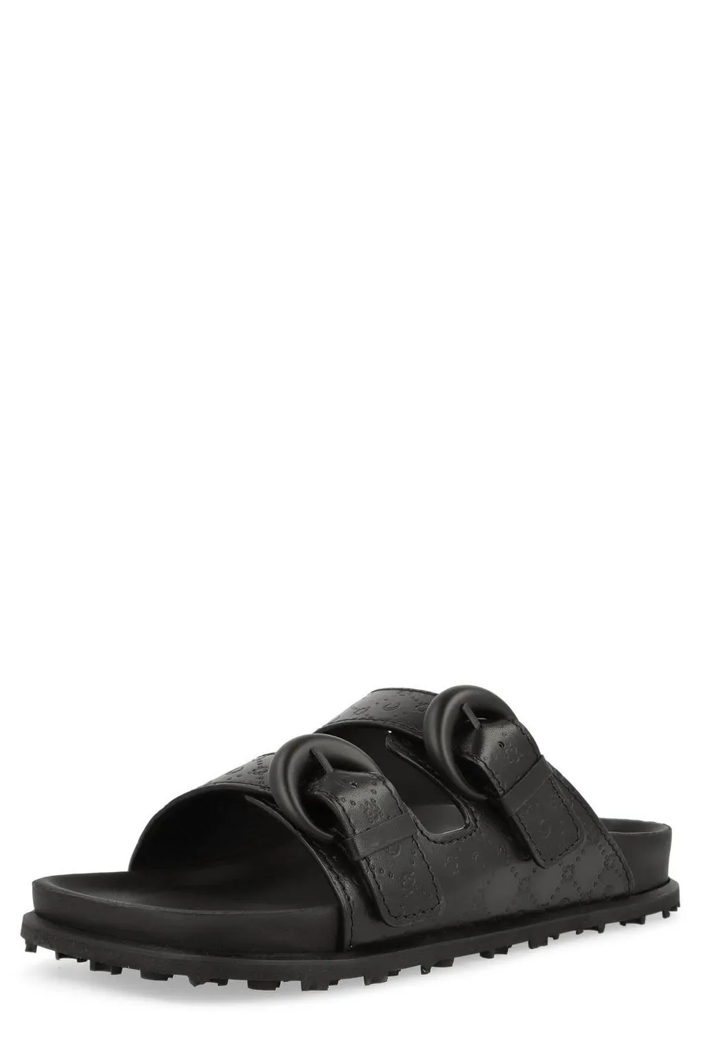 Marine Serre Moonogram-Embossed Double-Strap Slides