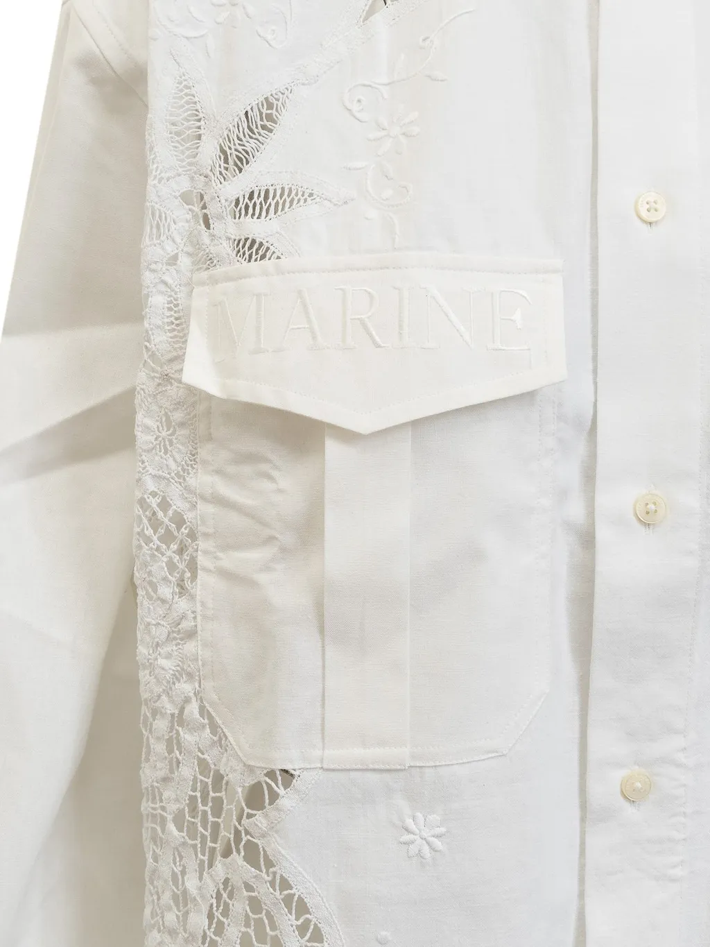 Marine Serre Crochet-Panel Embroidered Long-Sleeved Shirt