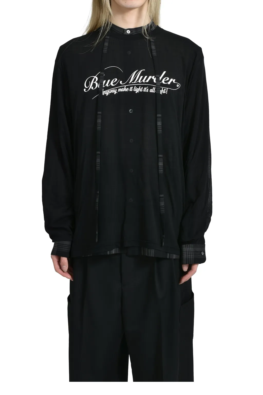 Skelton Layered Check Tie Shirt / Blk&Amp;Gry
