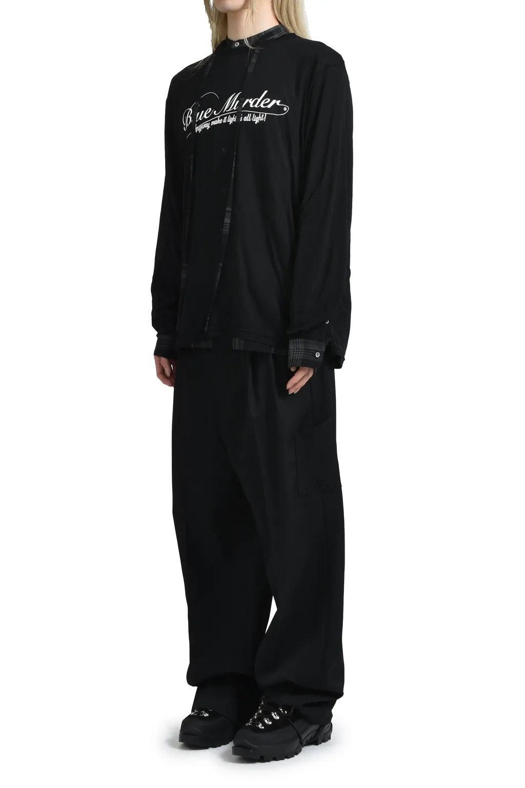 Skelton Layered Check Tie Shirt / Blk&Amp;Gry