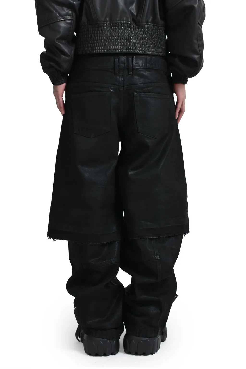 Double Layered Baggy Denim / Waxed Blk