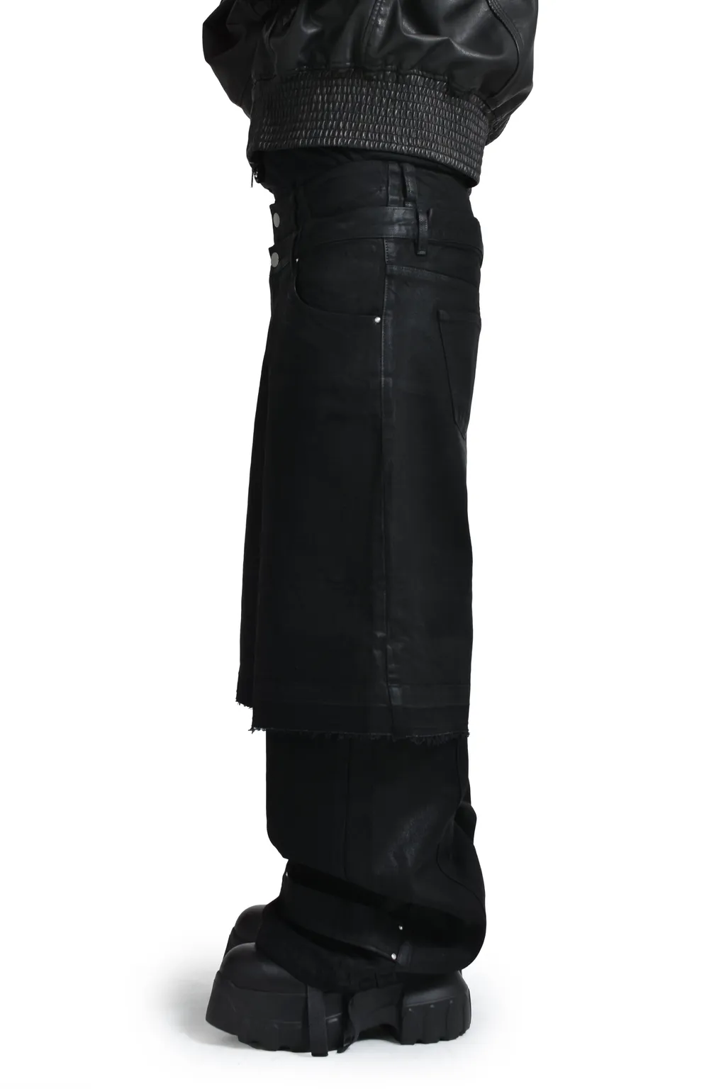 Double Layered Baggy Denim / Waxed Blk