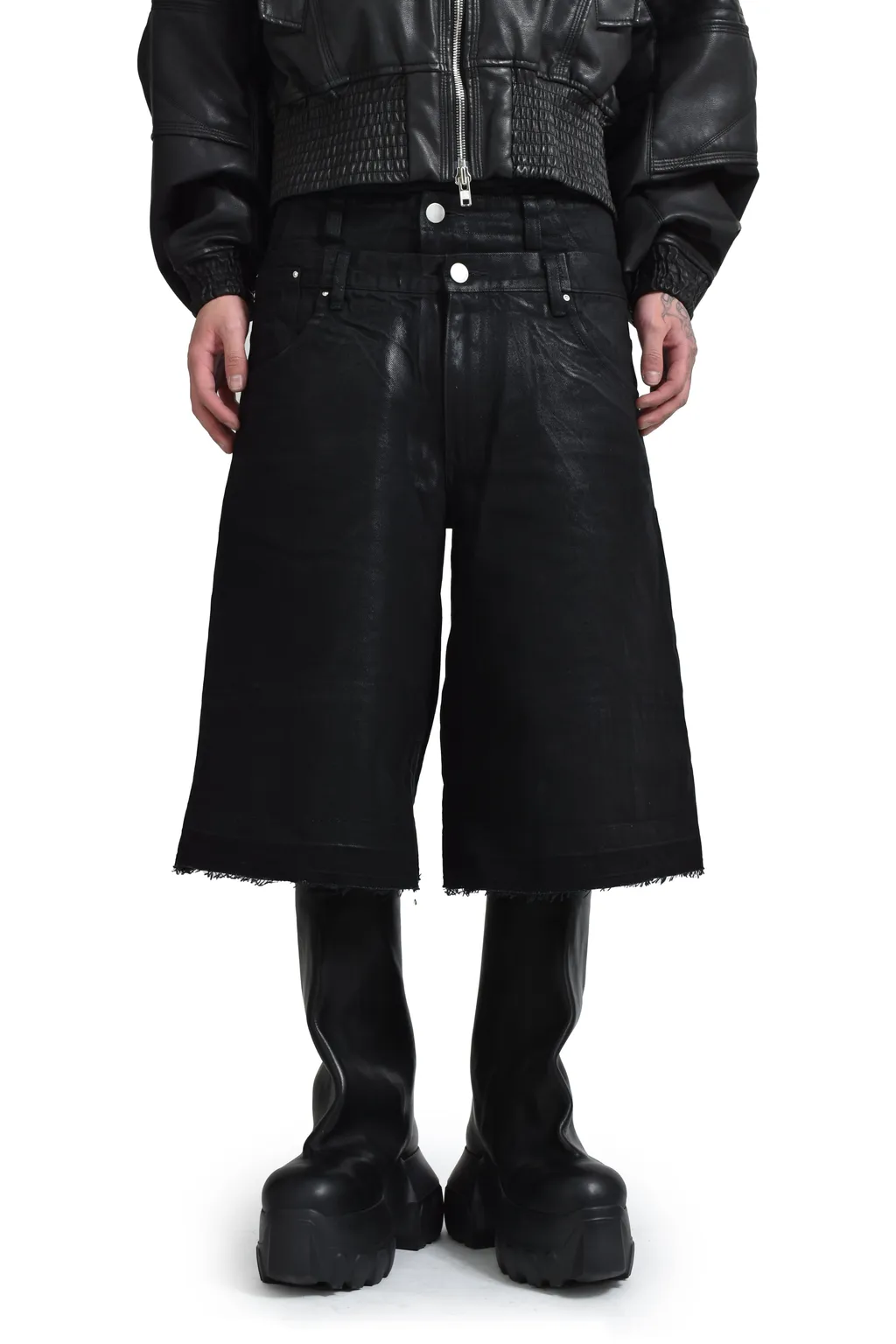 Double Layered Baggy Denim / Waxed Blk