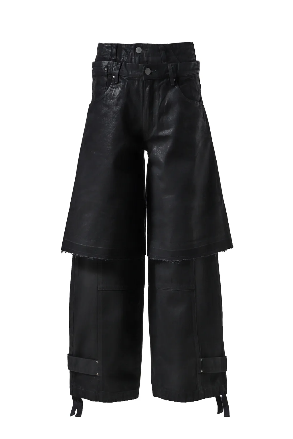 Double Layered Baggy Denim / Waxed Blk