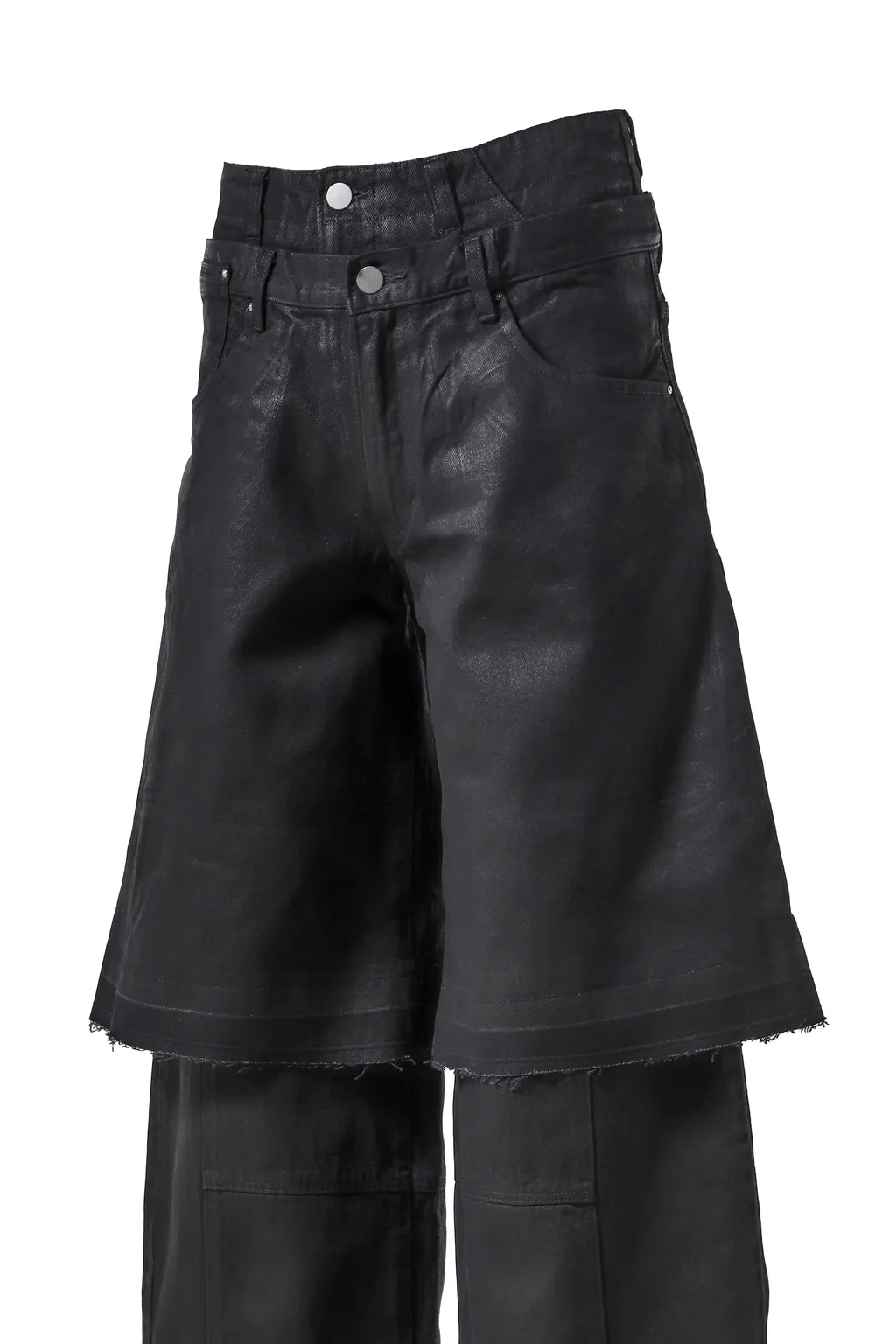 Double Layered Baggy Denim / Waxed Blk