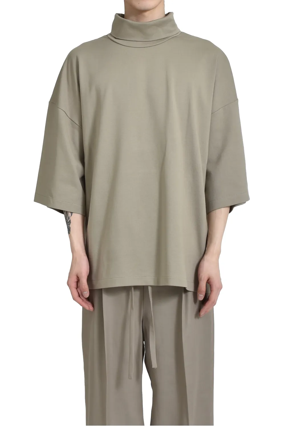 High Neck Short Sleeve Shirt /Dusty Beige