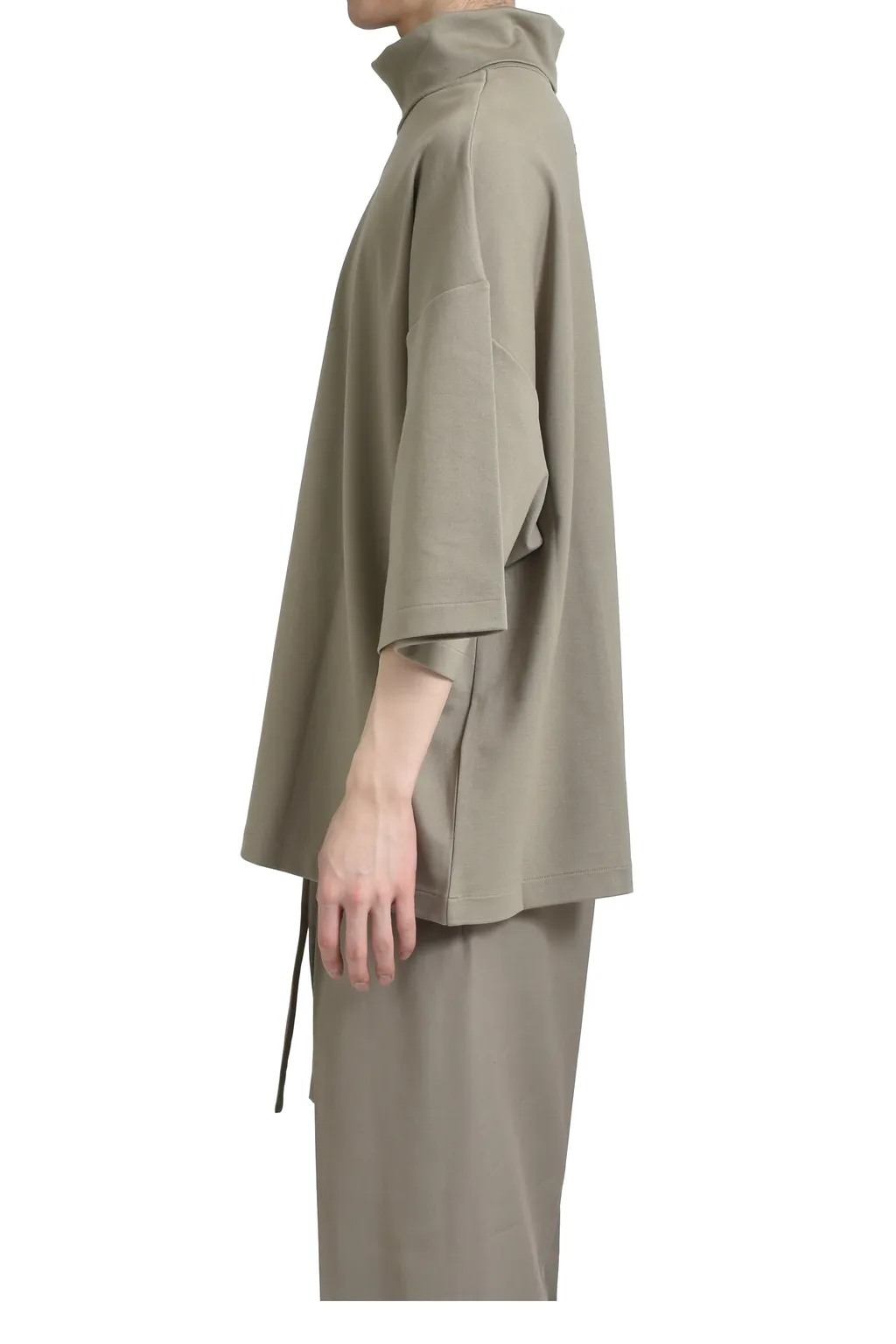 High Neck Short Sleeve Shirt /Dusty Beige
