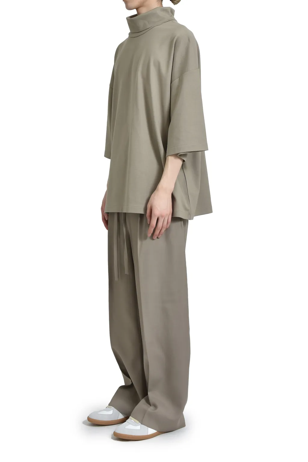 High Neck Short Sleeve Shirt /Dusty Beige