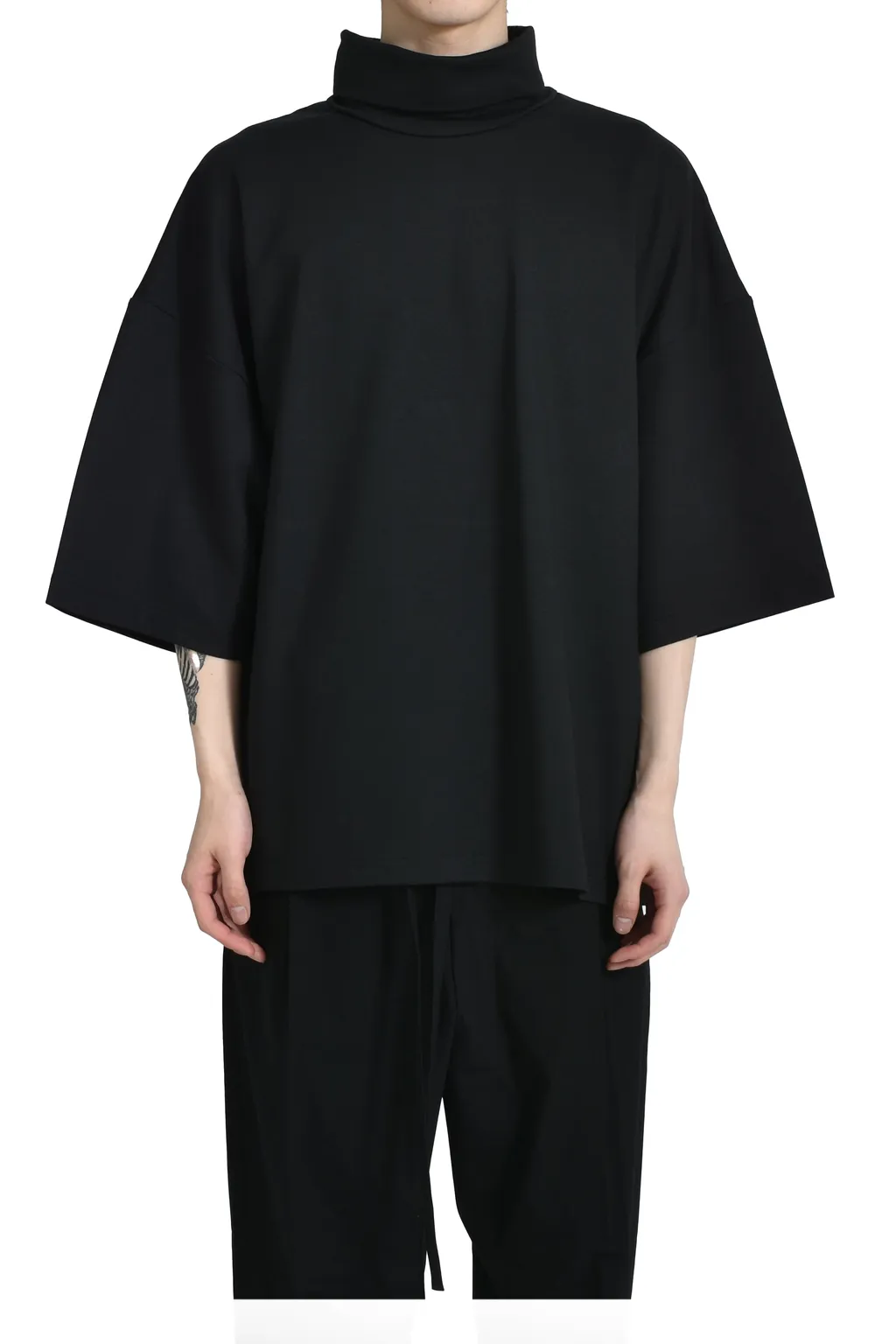 High Neck Short Sleeve Shirt /Blk