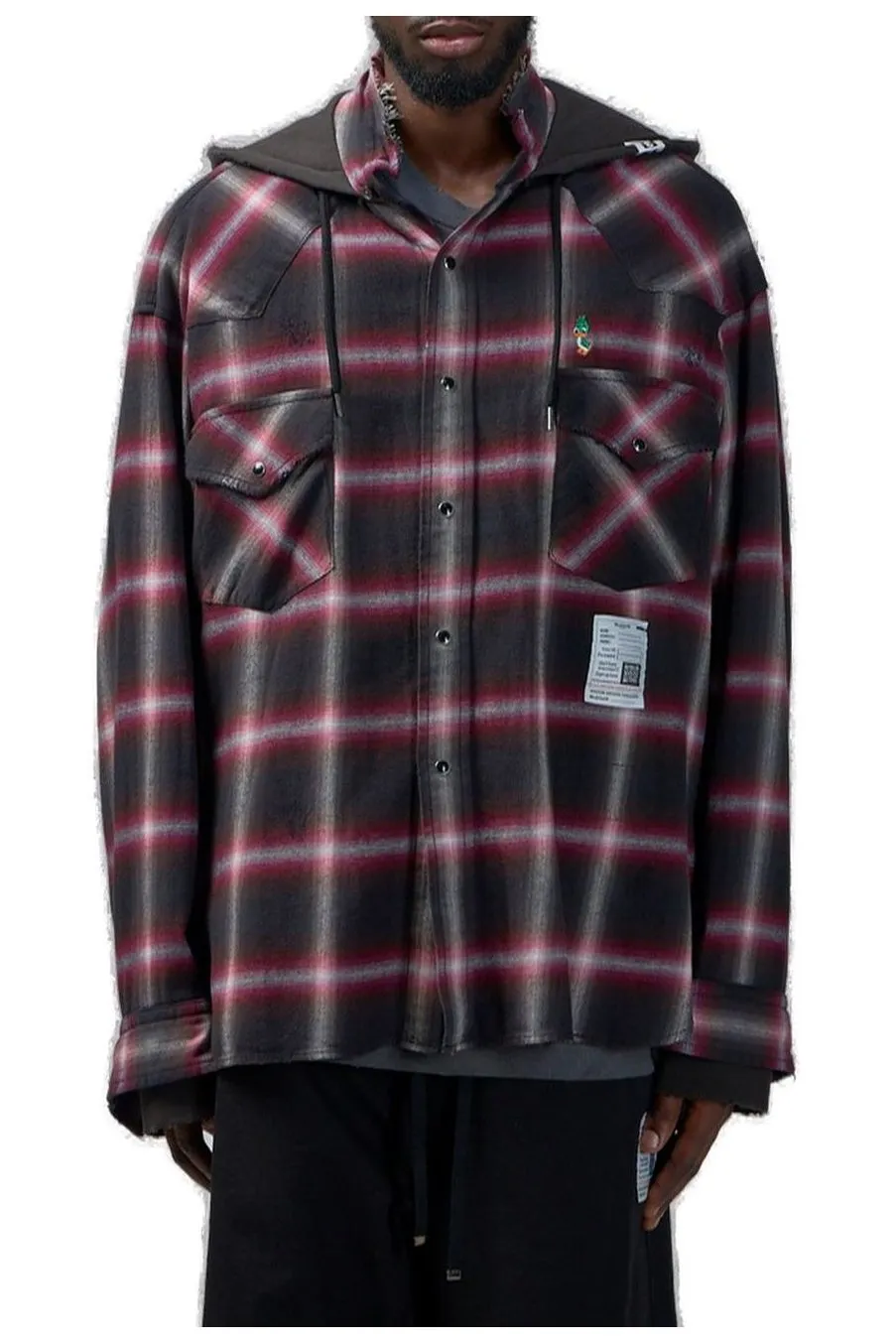 Maison Mihara Yasuhiro Hoodie Combine Checkered Shirt