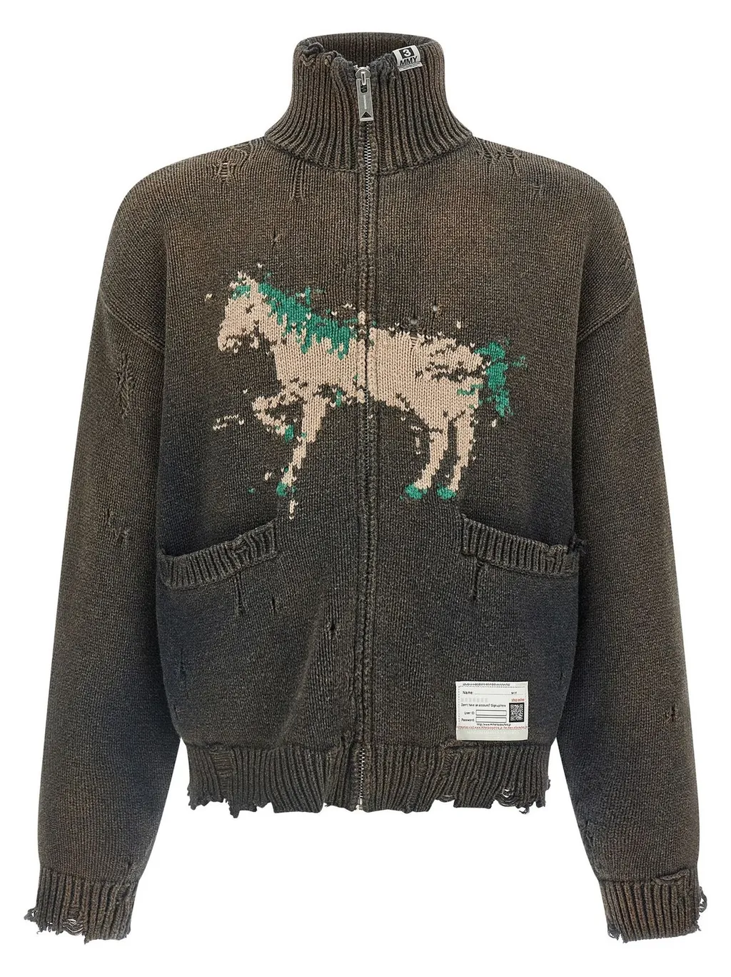 Maison Mihara Yasuhiro Horse Detailed Distressed Cardigan