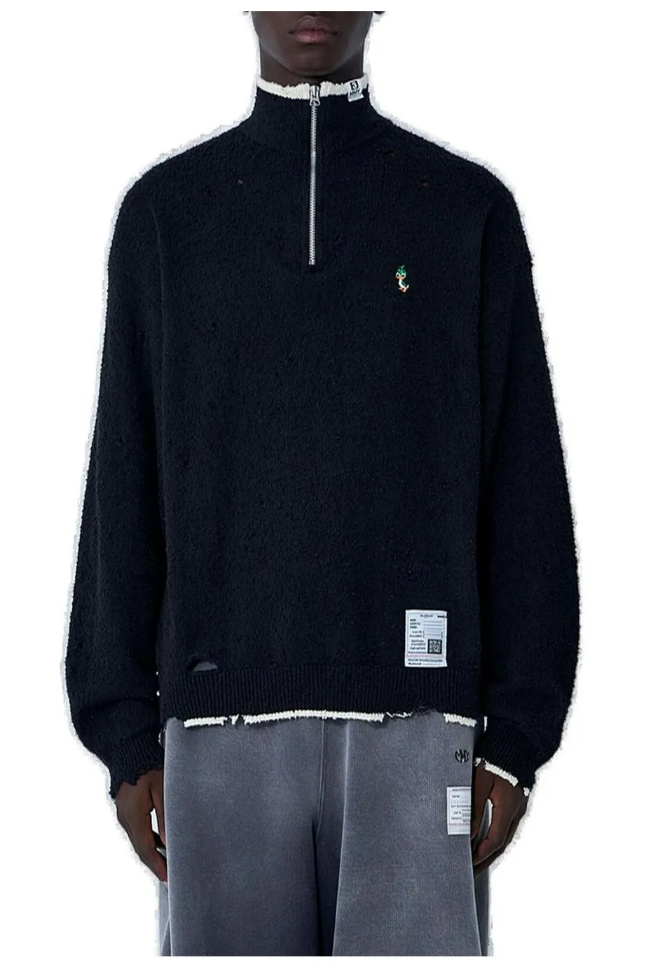 Maison Mihara Yasuhiro Quarter Zip-Up Distressed Jumper