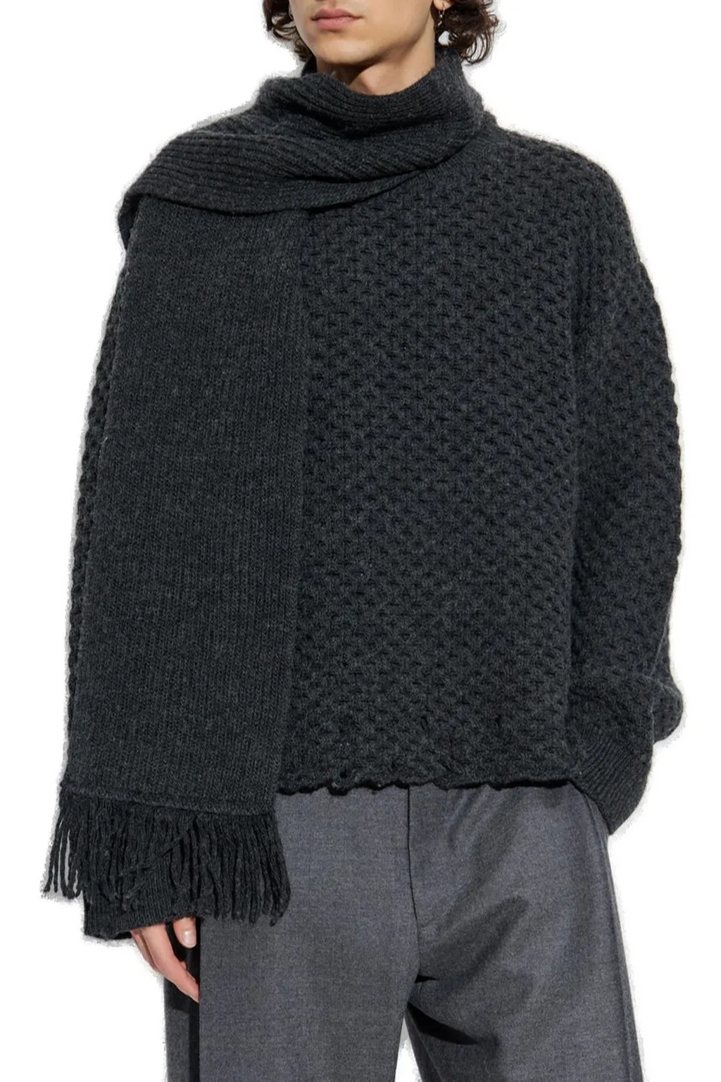 Mm6 Maison Margiela Scarf Detailed Straight Hem Sweater