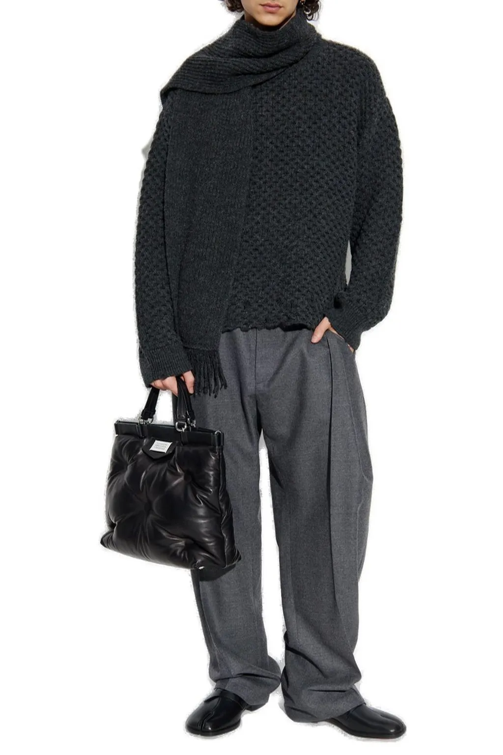 Mm6 Maison Margiela Scarf Detailed Straight Hem Sweater