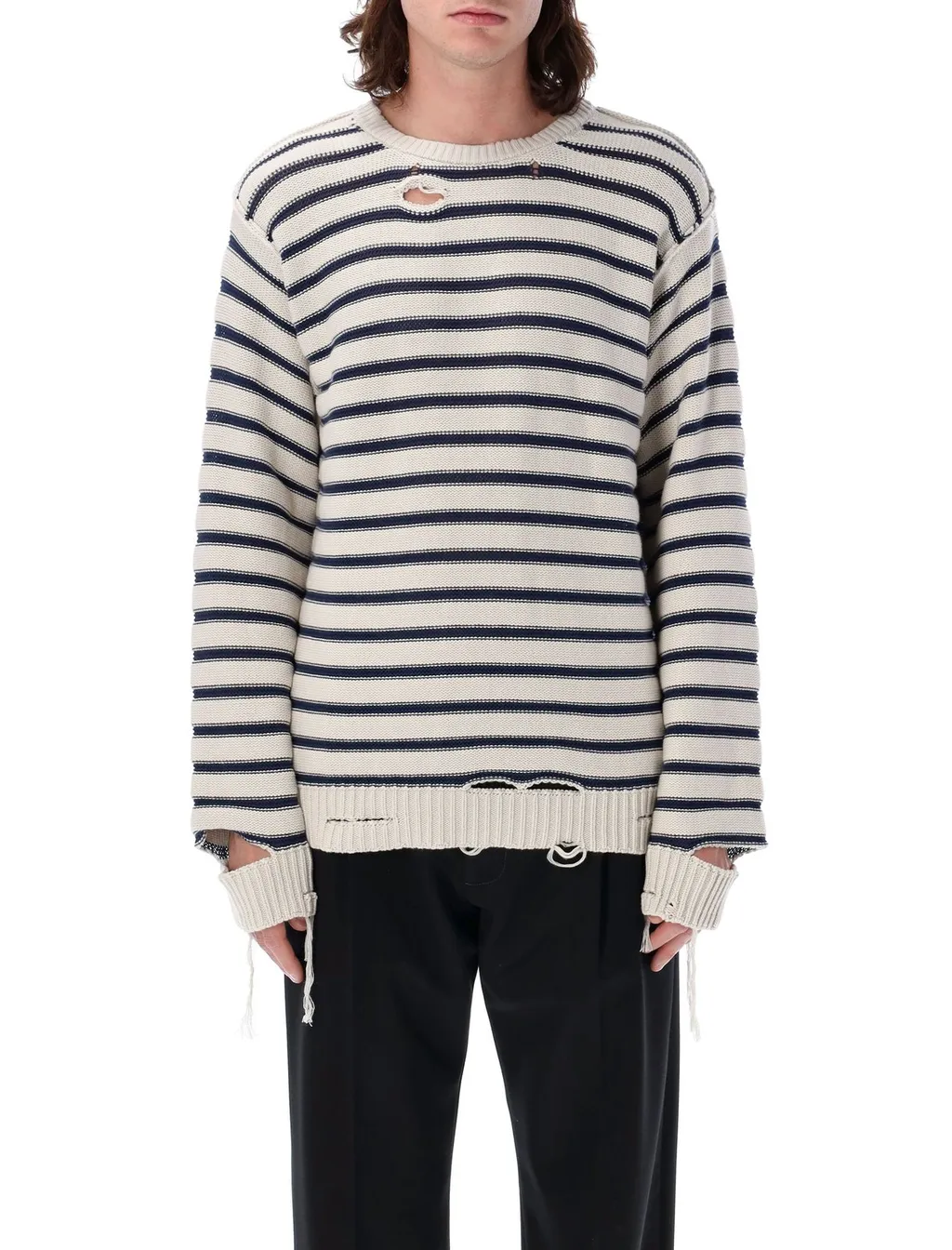 Mm6 Maison Margiela Striped Raw-Cut Edge Jumper