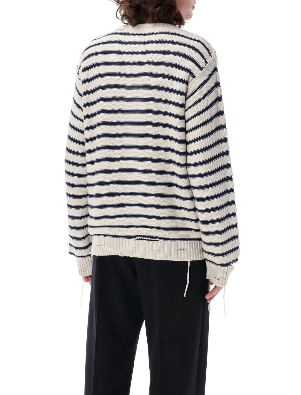 Mm6 Maison Margiela Striped Raw-Cut Edge Jumper