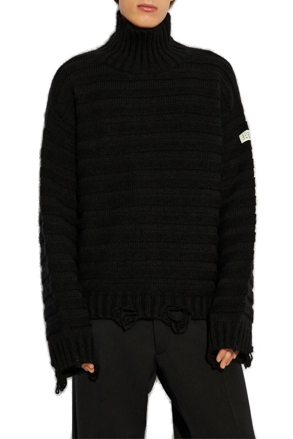 Mm6 Maison Margiela High-Neck Drop-Shoulder Distressed Jumper