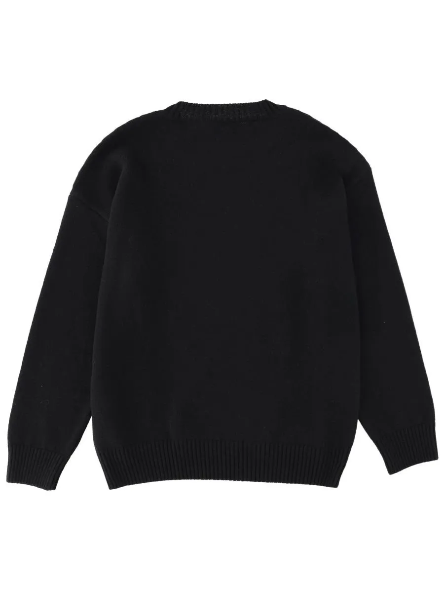 Msgm Logo Patch Crewneck Knitted Jumper