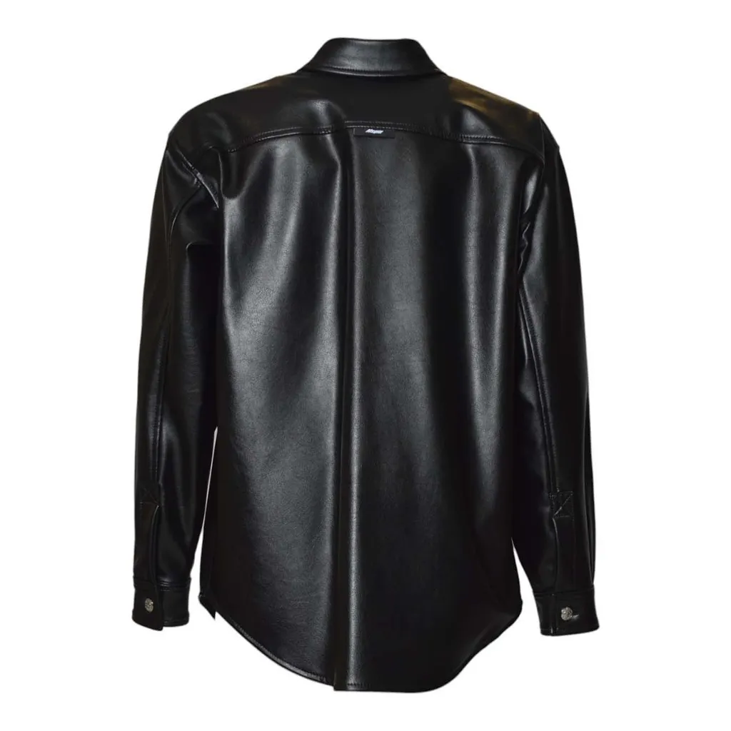 Msgm Structured Faux Leather Pocket Shirt