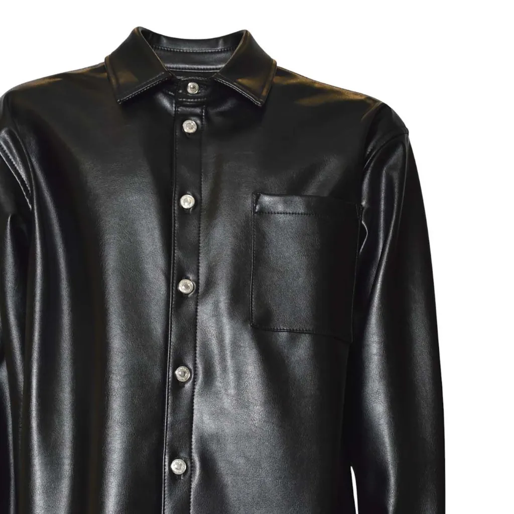 Msgm Structured Faux Leather Pocket Shirt