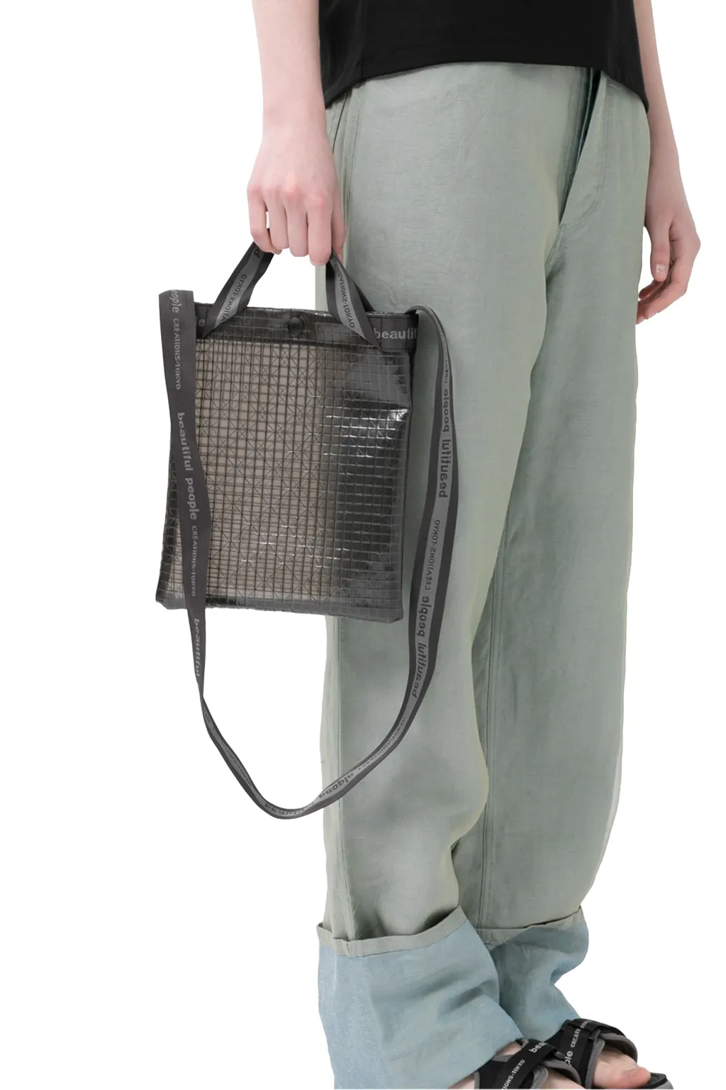Plaid Vinyl Logo Tape Sacoshe Bag / Blk