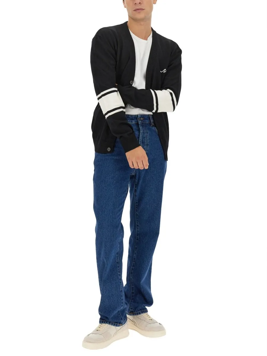 Msgm V-Neck Logo Embroidered Cardigan