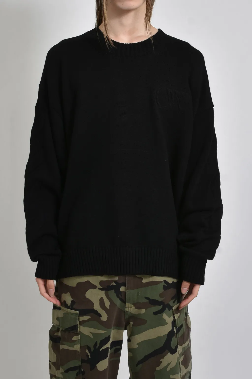 3D Diag Knit Crewneck / Blk Blk