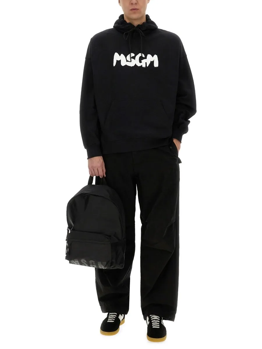 Msgm Logo Printed Drawstring Hoodie