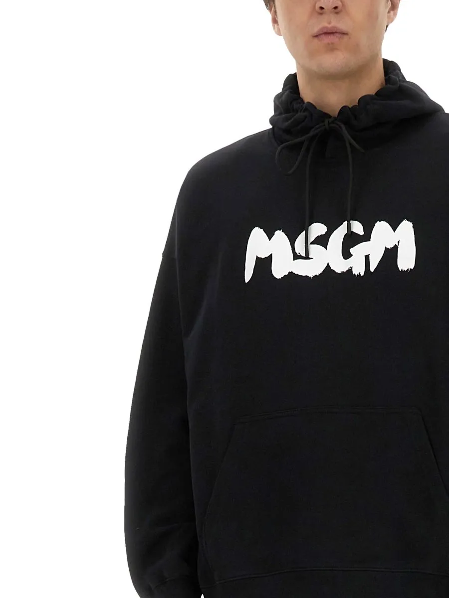 Msgm Logo Printed Drawstring Hoodie