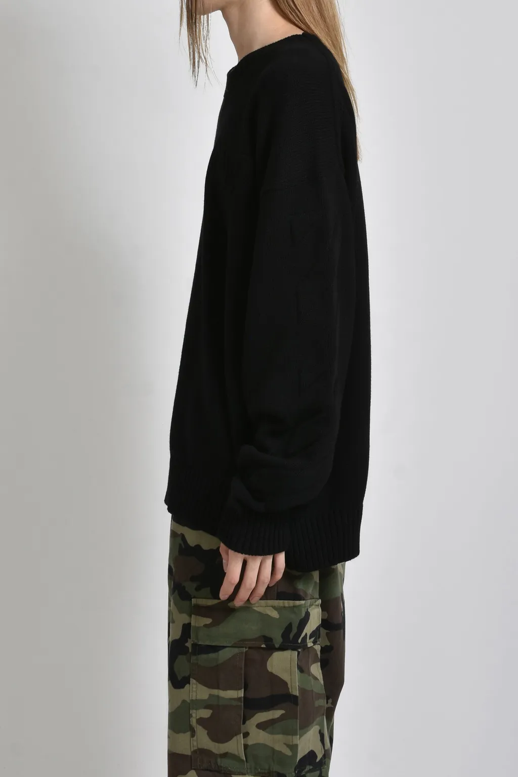 3D Diag Knit Crewneck / Blk Blk