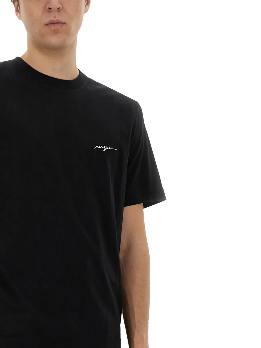 Msgm Logo Embroidered Jersey T-Shirt