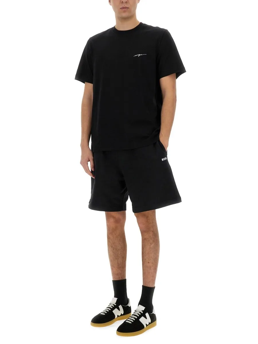 Msgm Logo Embroidered Jersey T-Shirt