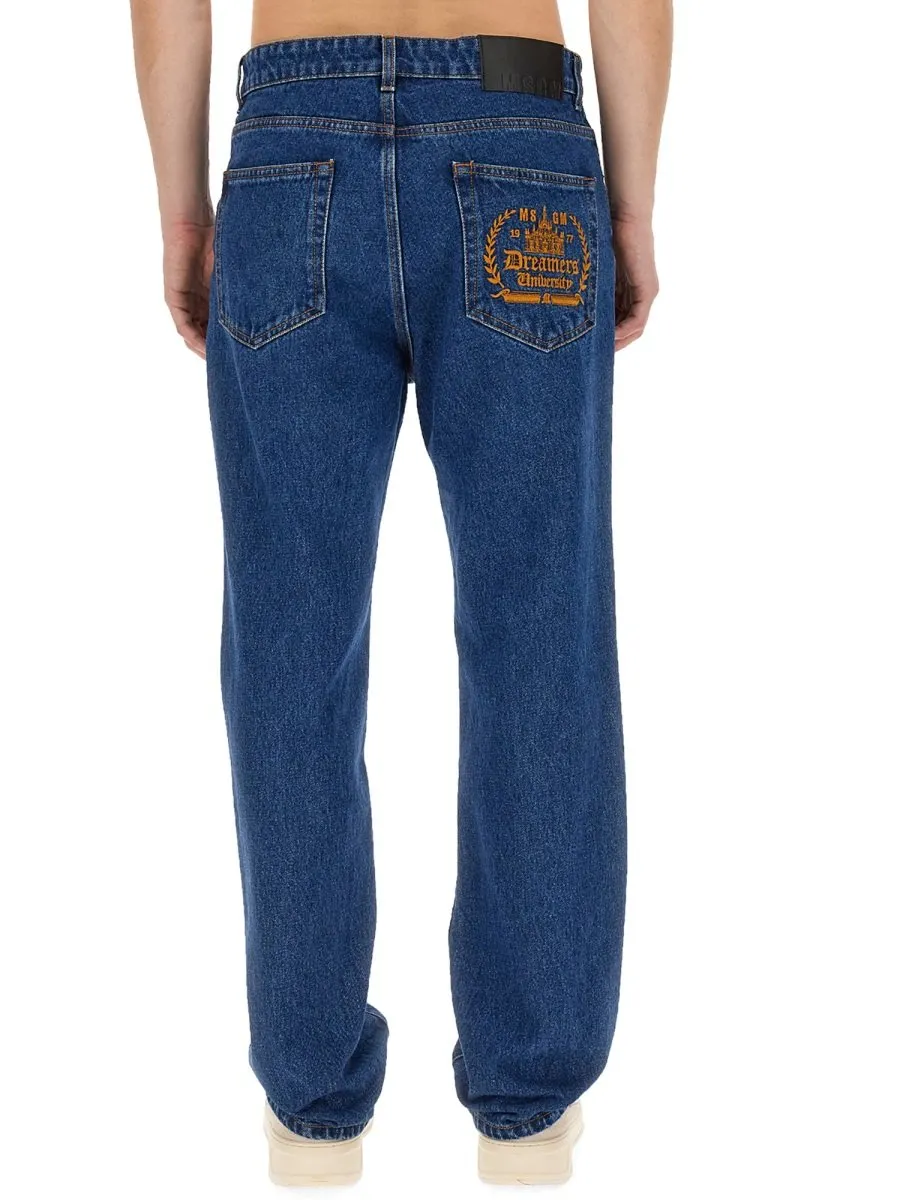 Msgm Logo Embroidered Straight-Leg Jeans