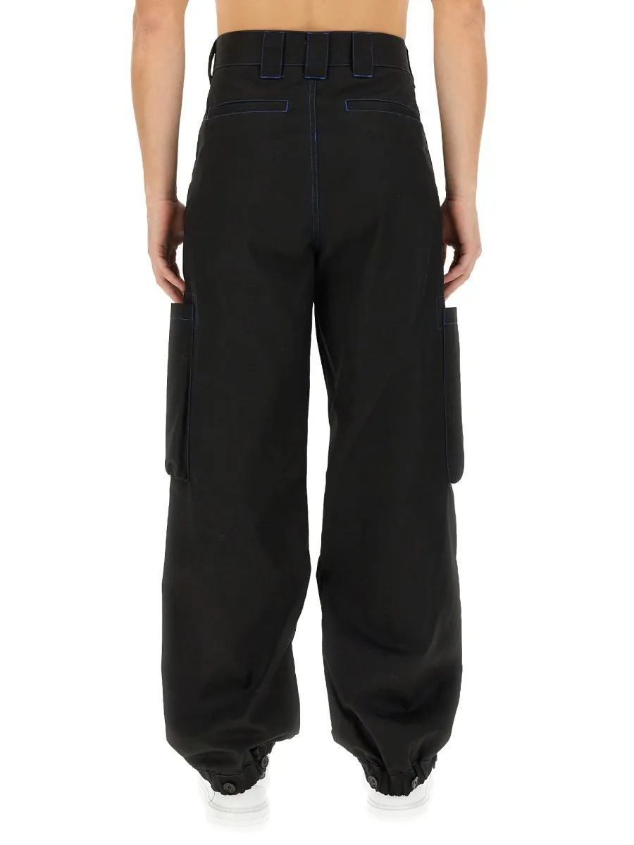 Msgm Contrasting-Stitch Logo-Patch Cargo Trousers