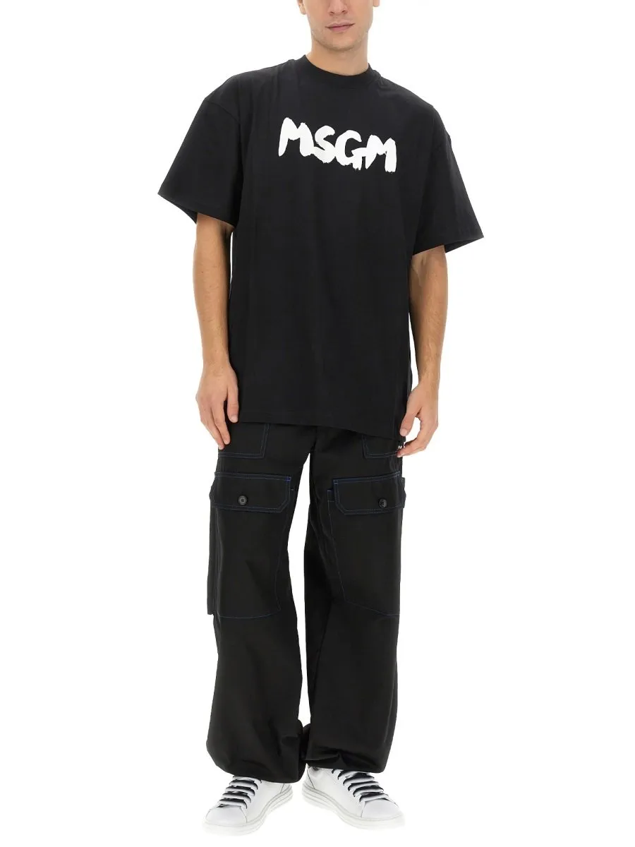 Msgm Contrasting-Stitch Logo-Patch Cargo Trousers