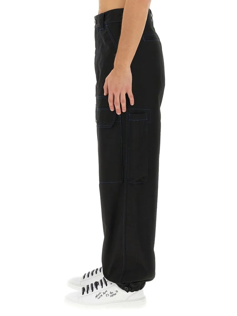 Msgm Contrasting-Stitch Logo-Patch Cargo Trousers