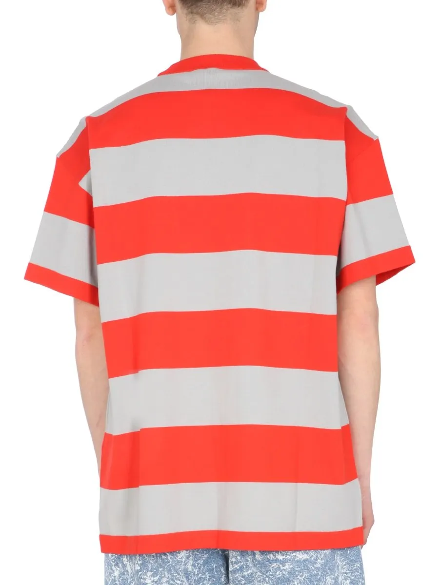 Msgm Embroidered Logo Striped T-Shirt