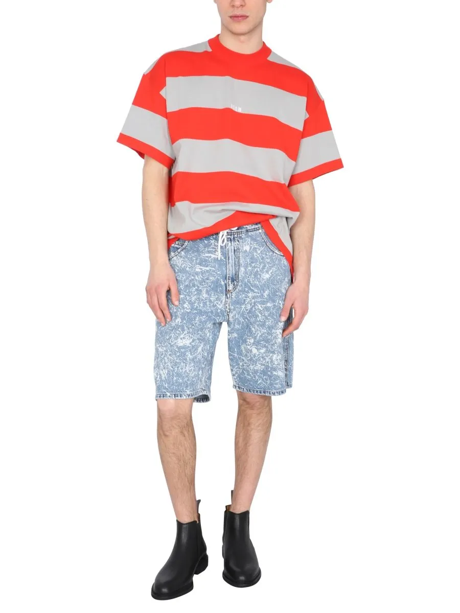 Msgm Embroidered Logo Striped T-Shirt