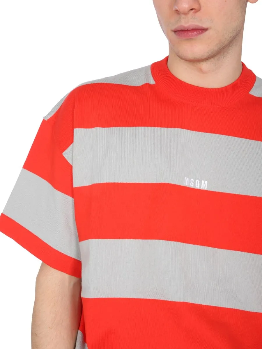 Msgm Embroidered Logo Striped T-Shirt