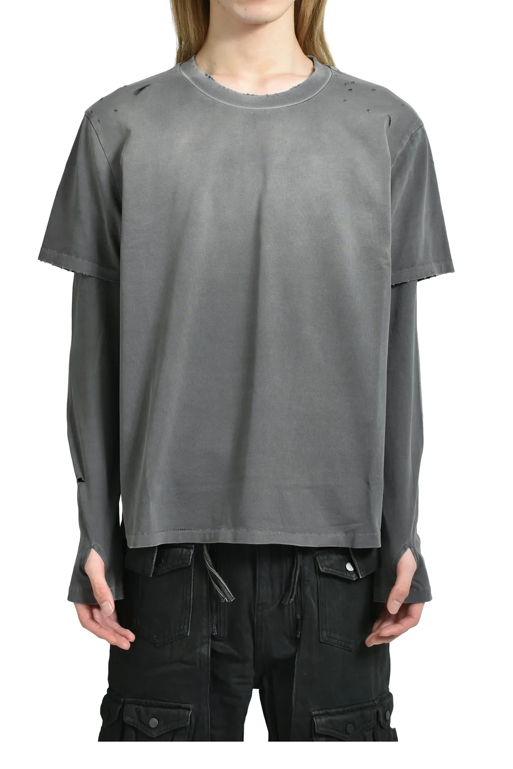 Sun Faded Double Layer Tee / Washed Blk