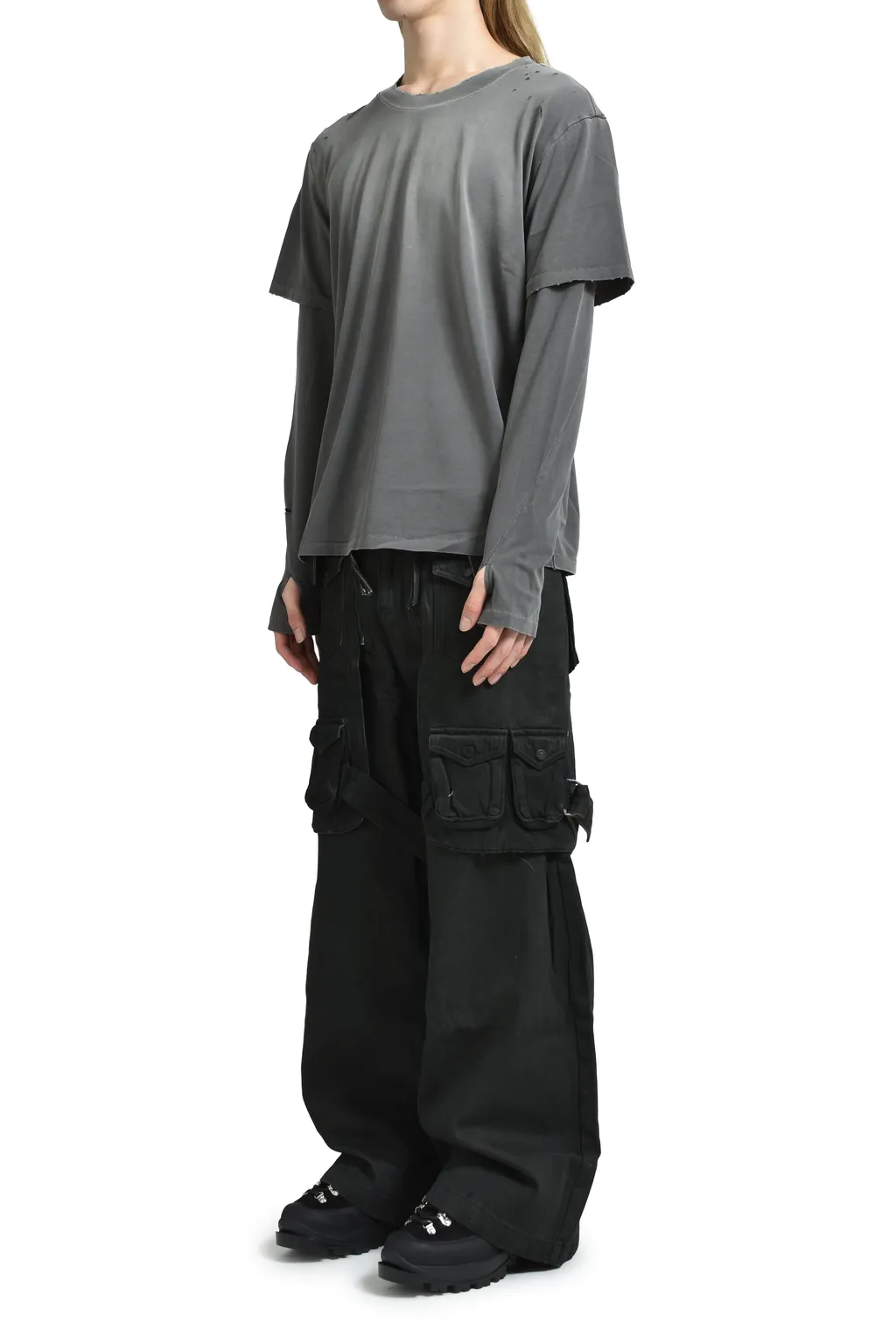 Sun Faded Double Layer Tee / Washed Blk