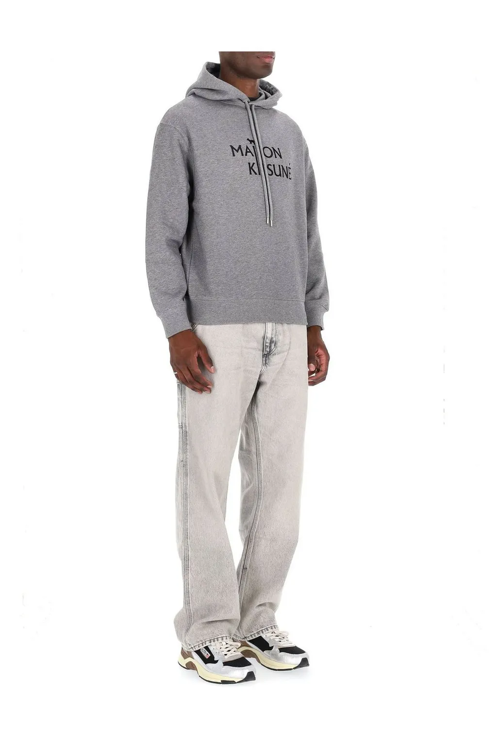 Maison Kitsuné Logo Embroidered Drawstring Hoodie