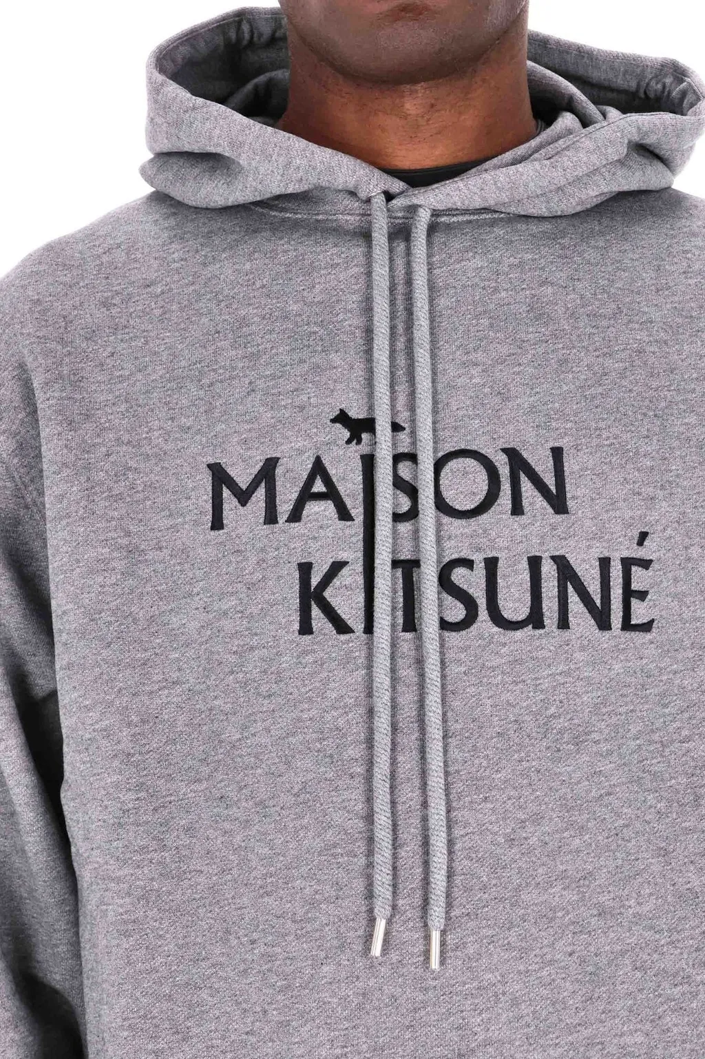 Maison Kitsuné Logo Embroidered Drawstring Hoodie