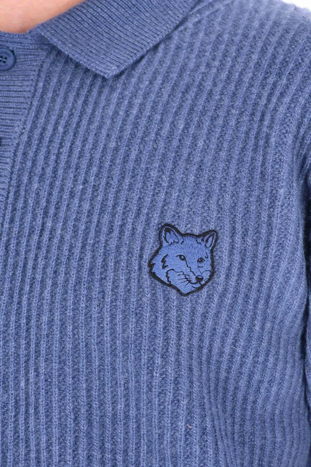 Maison Kitsuné Fox Head Ribbed Polo Jumper