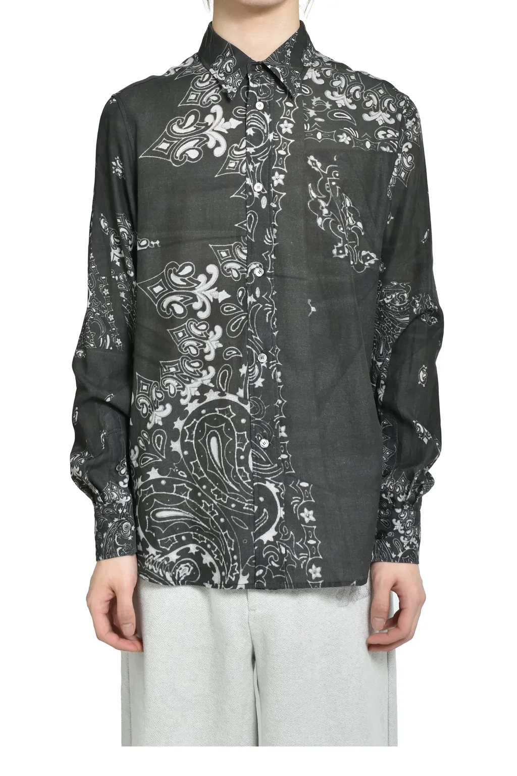 Crushed Paisley Print Shirt / Blk