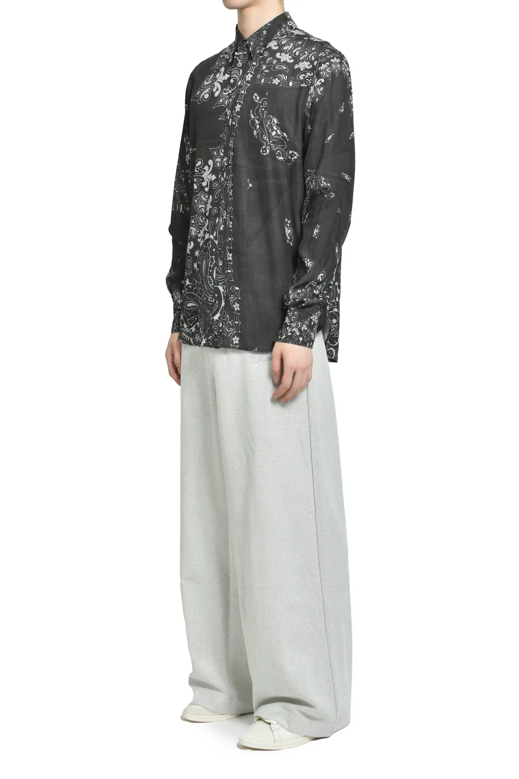 Crushed Paisley Print Shirt / Blk