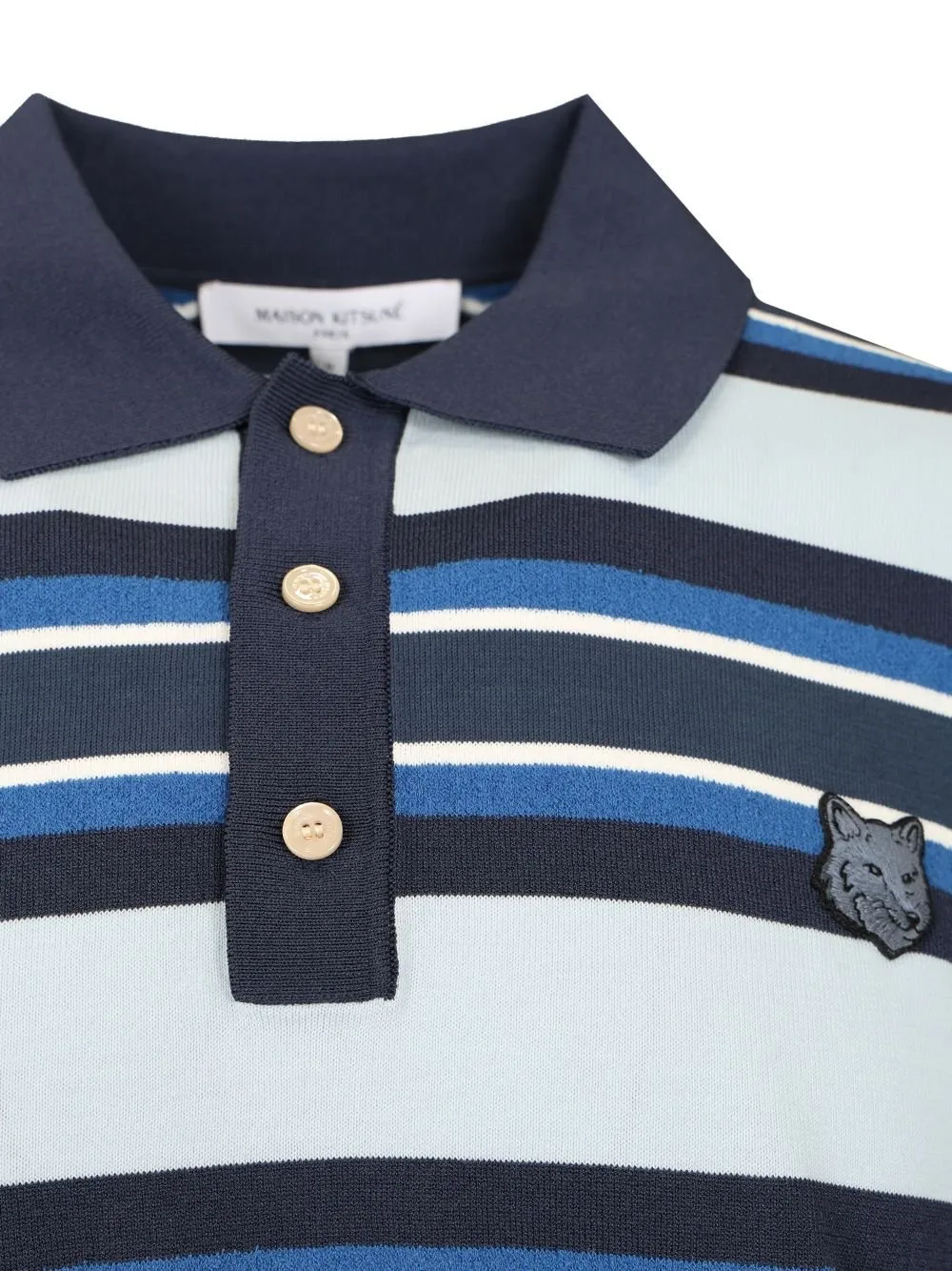 Maison Kitsuné Bold Fox Head Patch Fine Gauge Striped Polo Shirt